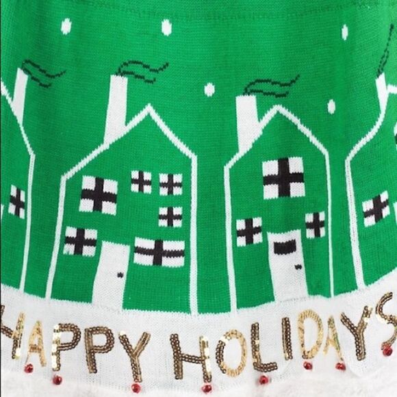 UGLY CHRISTMAS TREE SKIRT SWING SWEATER HAPPY HOLIDAYS SEQUINS WITH BELLS M NWOT - Picture 5 of 8